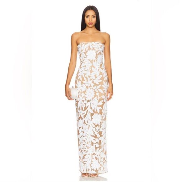 NEW Bronx and Banco Dahlia Maxi Dress in White Silver Floral Strapless, size S - Picture 1 of 12